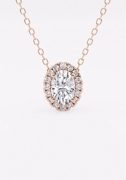 5/8 ctw Oval Lab Grown Diamond Halo Pendant with Adjustable Chain