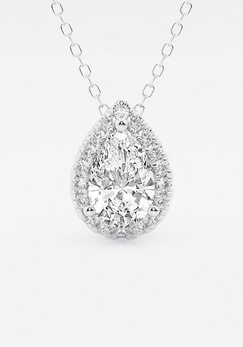 1 1/6 ctw Pear Lab Grown Diamond Halo Pendant with Adjustable Chain