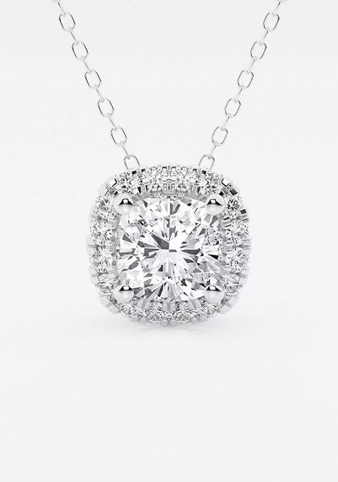 1 3/4 ctw Cushion Lab Grown Diamond Halo Pendant with Adjustable Chain