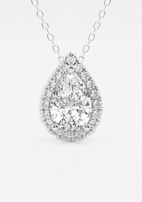 1 3/4 ctw Pear Lab Grown Diamond Halo Pendant with Adjustable Chain