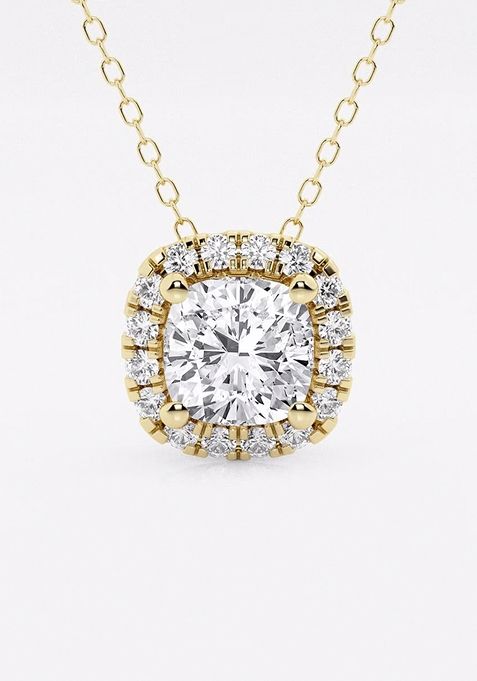 1 3/4 ctw Cushion Lab Grown Diamond Halo Pendant with Adjustable Chain