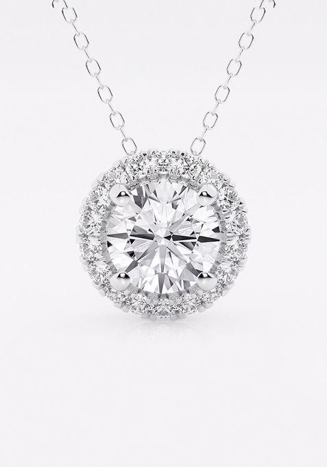 2 1/3 ctw Round Lab Grown Diamond Halo Pendant with Adjustable Chain