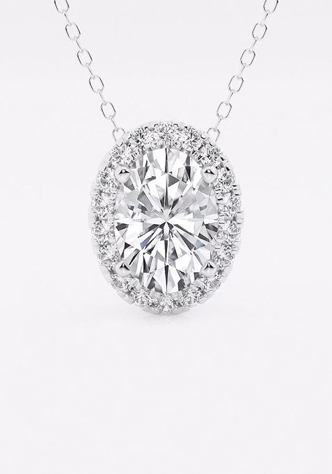 2 1/3 ctw Oval Lab Grown Diamond Halo Pendant with Adjustable Chain