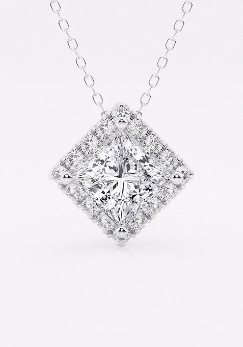 2 1/3 ctw Princess Lab Grown Diamond Halo Pendant with Adjustable Chain