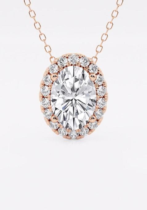 2 1/3 ctw Oval Lab Grown Diamond Halo Pendant with Adjustable Chain