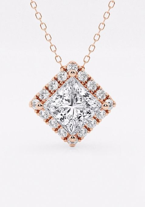 2 1/3 ctw Princess Lab Grown Diamond Halo Pendant with Adjustable Chain