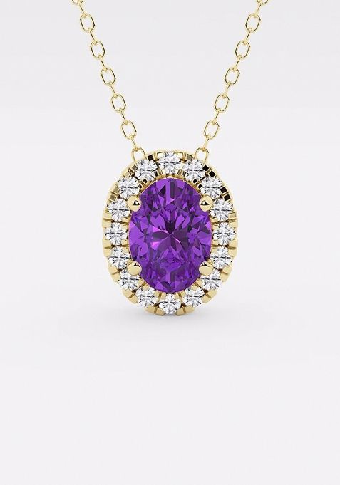 7.9x5.53 mm Oval Created Amethyst and 1/5 ctw Round Lab Grown Diamond Halo Pendant with Adjustable Chain