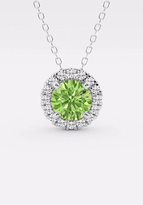 6.5 mm Round Created Peridot and 1/5 ctw Round Lab Grown Diamond Halo Pendant with Adjustable Chain