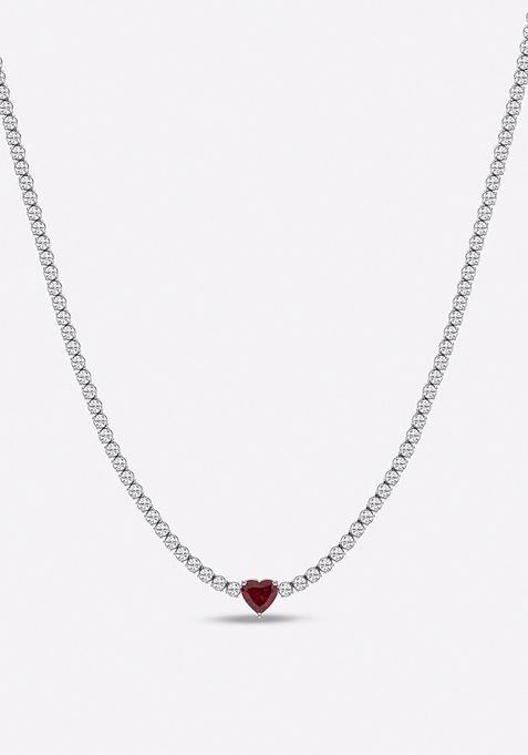 5.9 mm Heart Shaped Created Ruby and 6 5/8 ctw Round Lab Grown Diamond Fashion Necklace