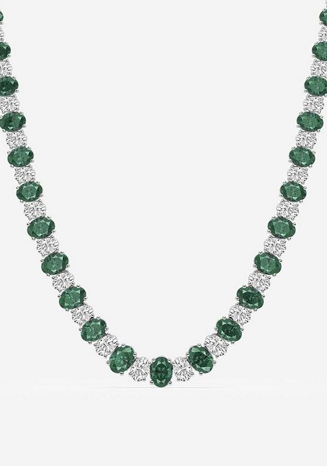 7.5x5.2 mm Oval Cut Created Emerald and 10 ctw Oval Lab Grown Diamond Graduated Fashion Necklace