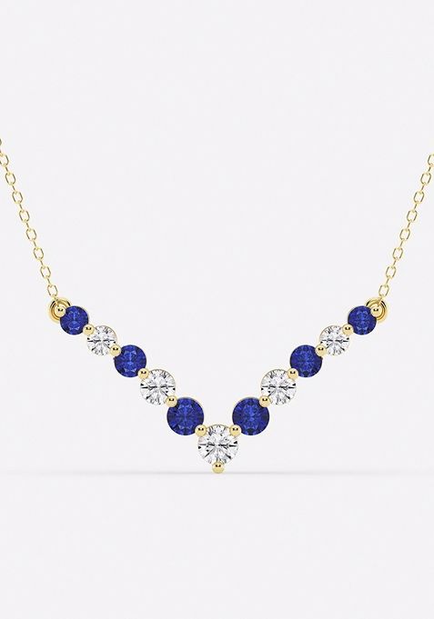 1 ctw Round Lab Grown Diamond and Round Created Sapphire Chevron Fashion Necklace