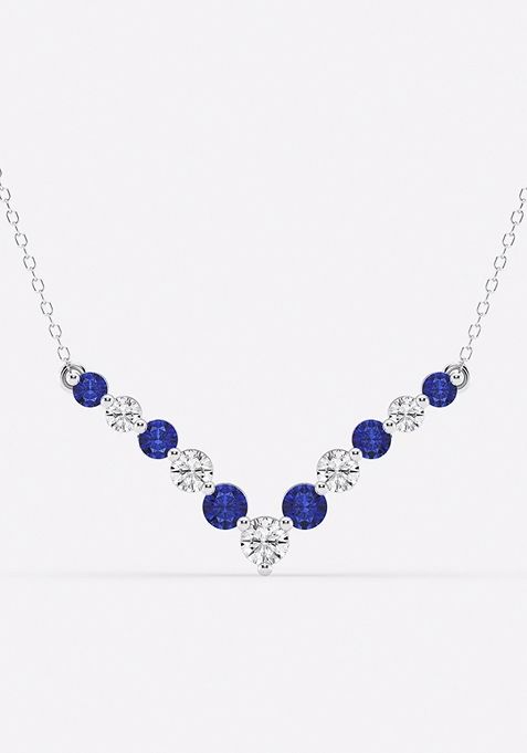 1 ctw Round Lab Grown Diamond and Round Created Sapphire Chevron Fashion Necklace