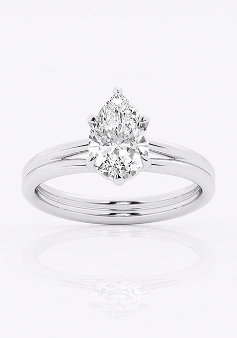 1 1/2 ctw Pear Lab Grown Diamond Double Shank Trellis Solitaire Engagement Ring