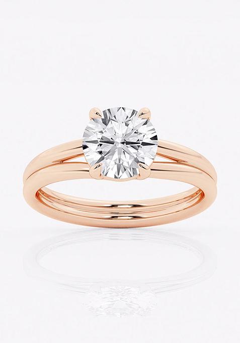 2 ctw Round Lab Grown Diamond Double Shank Trellis Solitaire Engagement Ring