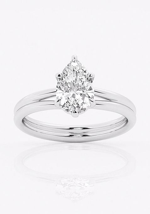 1 1/2 ctw Pear Lab Grown Diamond Double Shank Trellis Solitaire Engagement Ring