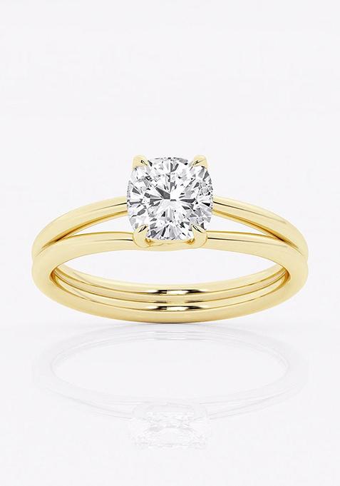 2 ctw Cushion Lab Grown Diamond Double Shank Trellis Solitaire Engagement Ring