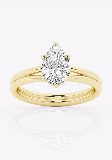 1 1/2 ctw Pear Lab Grown Diamond Double Shank Trellis Solitaire Engagement Ring