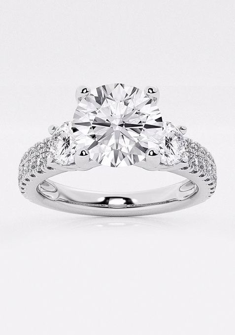 1 1/2 ctw Round Lab Grown Diamond Engagement Ring with Double Row Side Accents