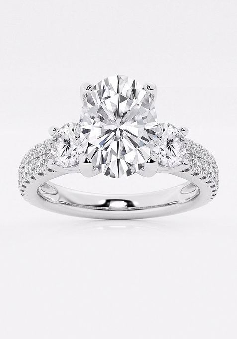 1 1/2 ctw Oval Lab Grown Diamond Engagement Ring with Double Row Side Accents