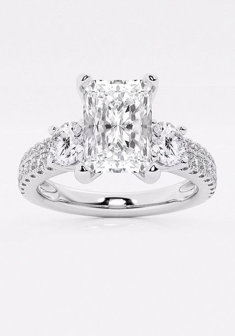 1 1/2 ctw Radiant Lab Grown Diamond Engagement Ring with Double Row Side Accents