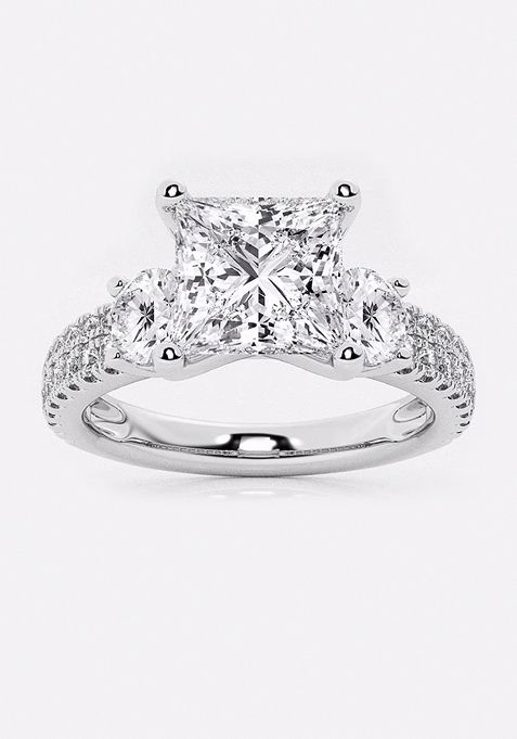 1 1/2 ctw Princess Lab Grown Diamond Engagement Ring with Double Row Side Accents