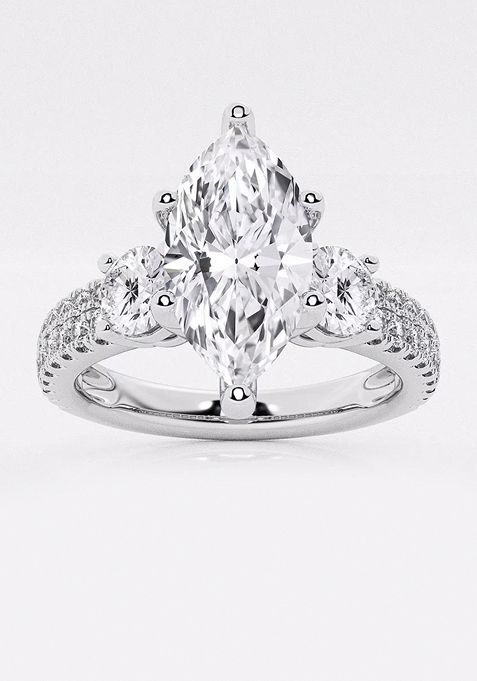 1 1/2 ctw Marquise Lab Grown Diamond Engagement Ring with Double Row Side Accents