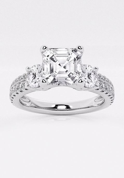 1 1/2 ctw Asscher Lab Grown Diamond Engagement Ring with Double Row Side Accents