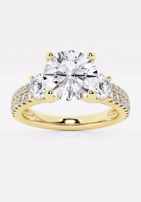 1 1/2 ctw Round Lab Grown Diamond Engagement Ring with Double Row Side Accents