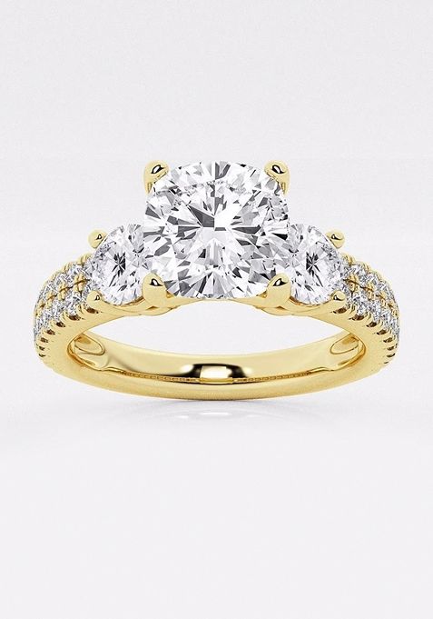 1 1/2 ctw Cushion Lab Grown Diamond Engagement Ring with Double Row Side Accents