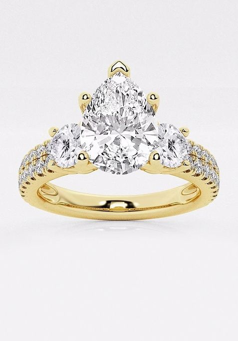 1 1/2 ctw Pear Lab Grown Diamond Engagement Ring with Double Row Side Accents