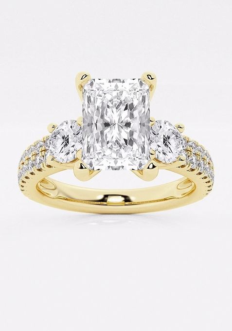 1 1/2 ctw Radiant Lab Grown Diamond Engagement Ring with Double Row Side Accents