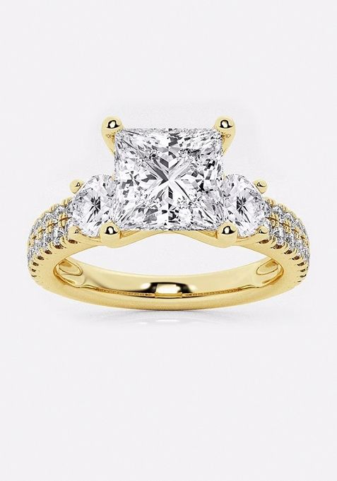 1 1/2 ctw Princess Lab Grown Diamond Engagement Ring with Double Row Side Accents