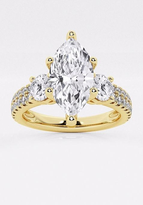 1 1/2 ctw Marquise Lab Grown Diamond Engagement Ring with Double Row Side Accents