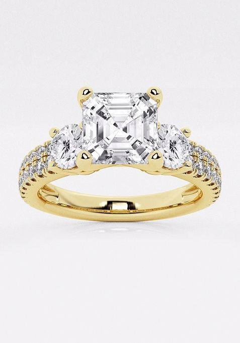 1 1/2 ctw Asscher Lab Grown Diamond Engagement Ring with Double Row Side Accents