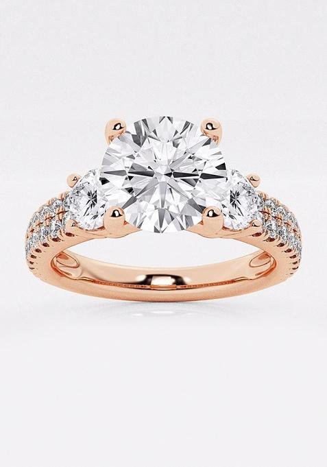 1 1/2 ctw Round Lab Grown Diamond Engagement Ring with Double Row Side Accents