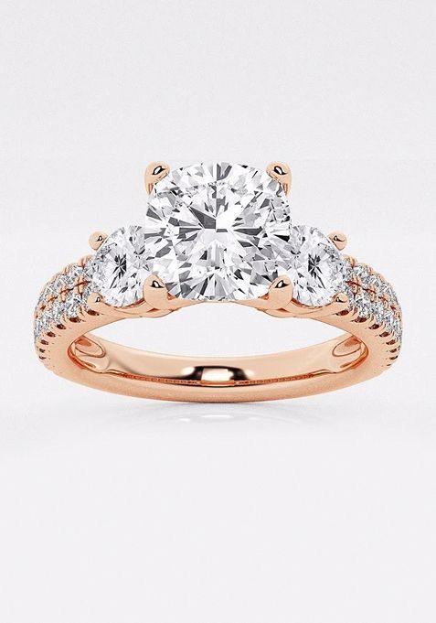 1 1/2 ctw Cushion Lab Grown Diamond Engagement Ring with Double Row Side Accents