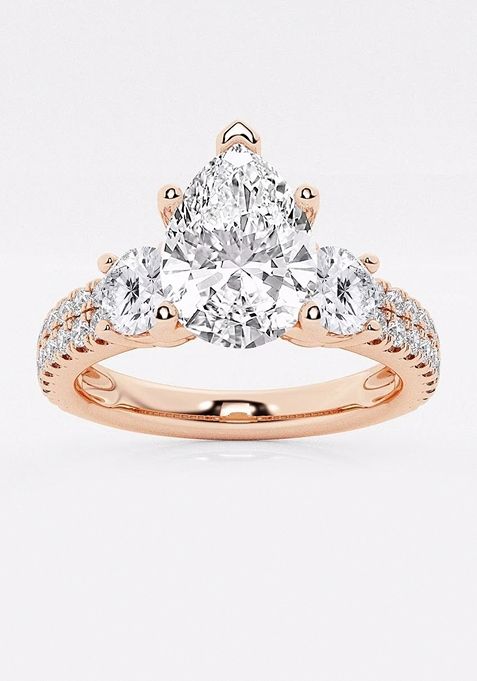 1 1/2 ctw Pear Lab Grown Diamond Engagement Ring with Double Row Side Accents