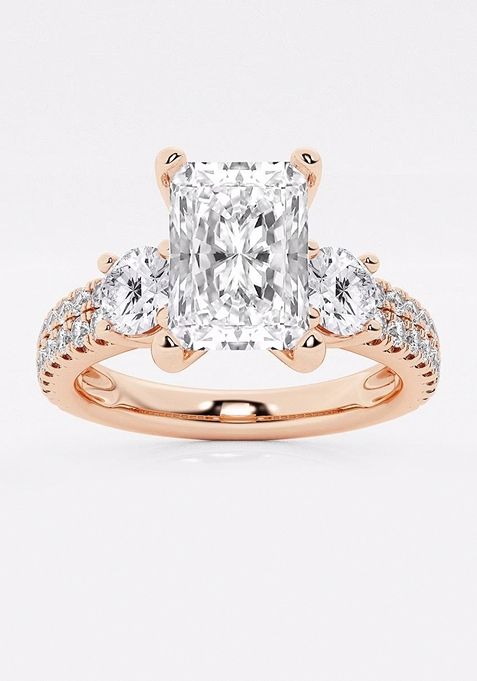 1 1/2 ctw Radiant Lab Grown Diamond Engagement Ring with Double Row Side Accents