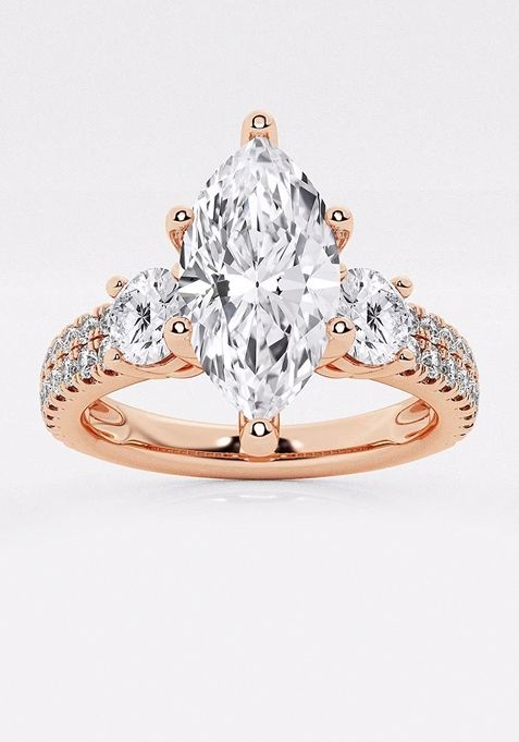 1 1/2 ctw Marquise Lab Grown Diamond Engagement Ring with Double Row Side Accents