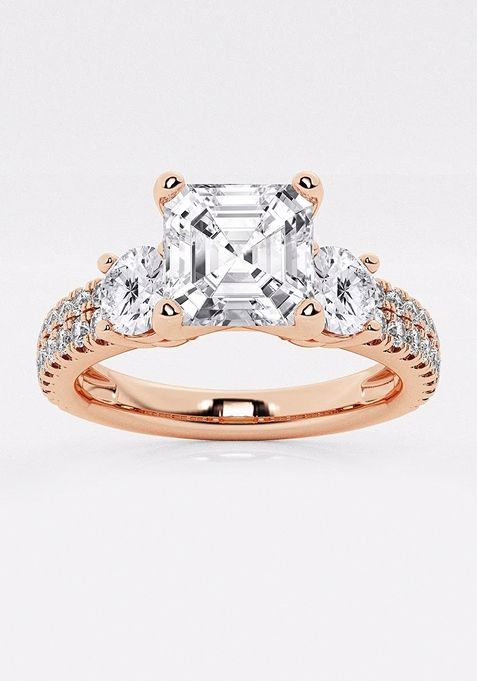 1 1/2 ctw Asscher Lab Grown Diamond Engagement Ring with Double Row Side Accents