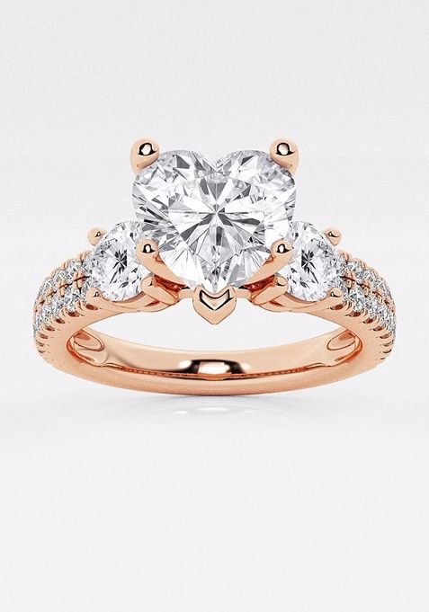 1 1/2 ctw Heart Lab Grown Diamond Engagement Ring with Double Row Side Accents