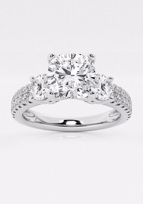 1 3/4 ctw Cushion Lab Grown Diamond Engagement Ring with Double Row Side Accents