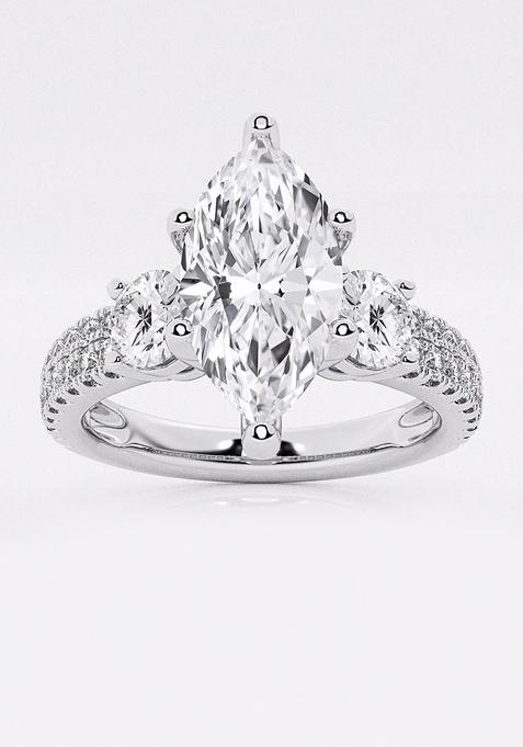 1 3/4 ctw Marquise Lab Grown Diamond Engagement Ring with Double Row Side Accents