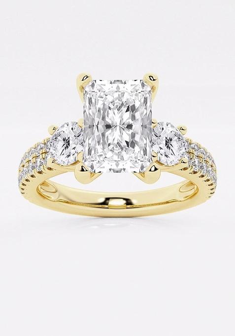 1 3/4 ctw Radiant Lab Grown Diamond Engagement Ring with Double Row Side Accents