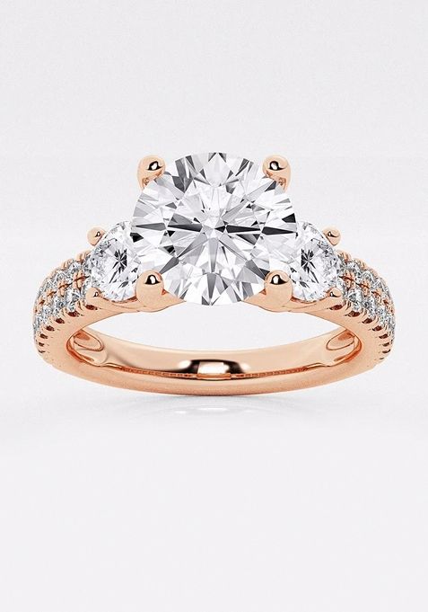 1 3/4 ctw Round Lab Grown Diamond Engagement Ring with Double Row Side Accents