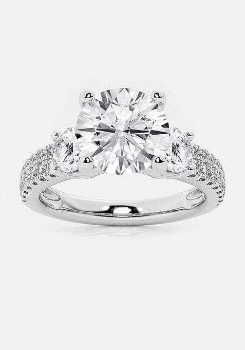 2 1/4 ctw Round Lab Grown Diamond Engagement Ring with Double Row Side Accents