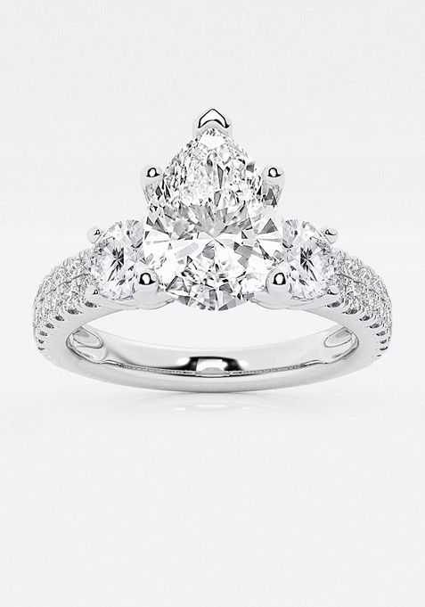 2 1/4 ctw Pear Lab Grown Diamond Engagement Ring with Double Row Side Accents