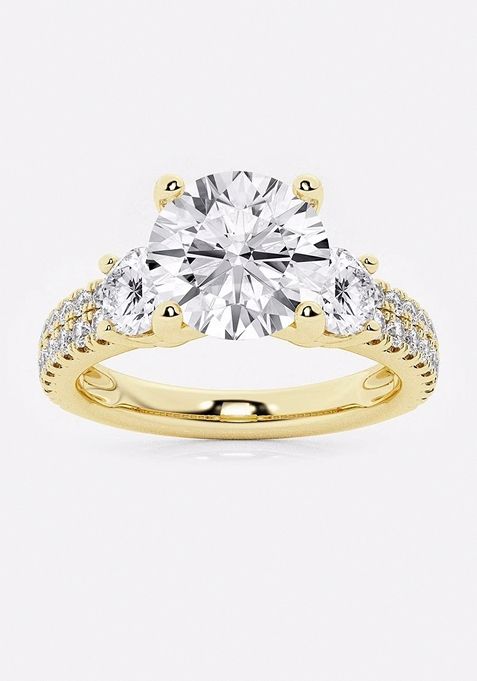 2 1/4 ctw Round Lab Grown Diamond Engagement Ring with Double Row Side Accents