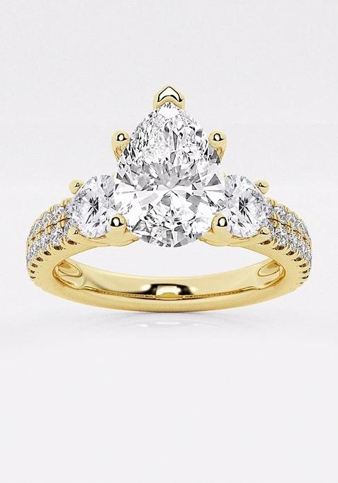 2 1/4 ctw Pear Lab Grown Diamond Engagement Ring with Double Row Side Accents