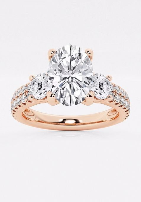 2 1/4 ctw Oval Lab Grown Diamond Engagement Ring with Double Row Side Accents